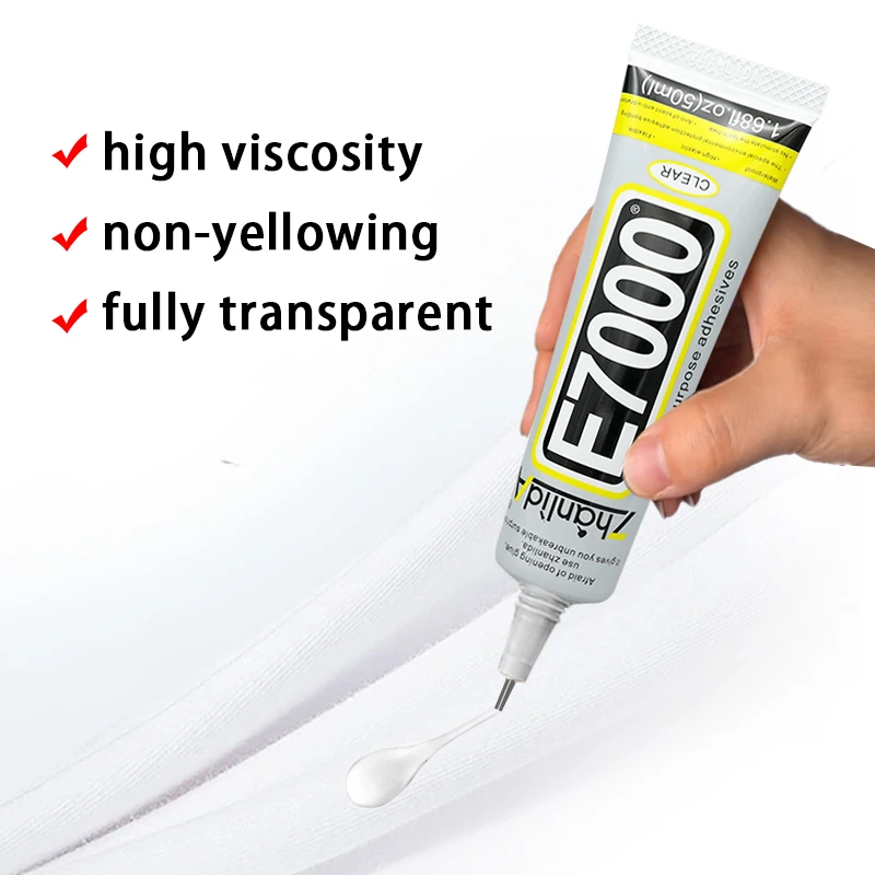 1.68fl.oz 50ML Medium Glue e7000 for Fabric Textile  Rhinestones Diamond DIY Handbag Wedding Dress with Precision Applicator Tip