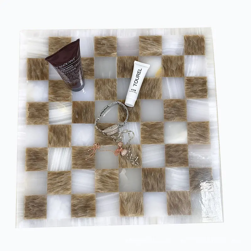 Light luxury jade tray mosaic color matching marble tray model room designer living room jewelry tray
