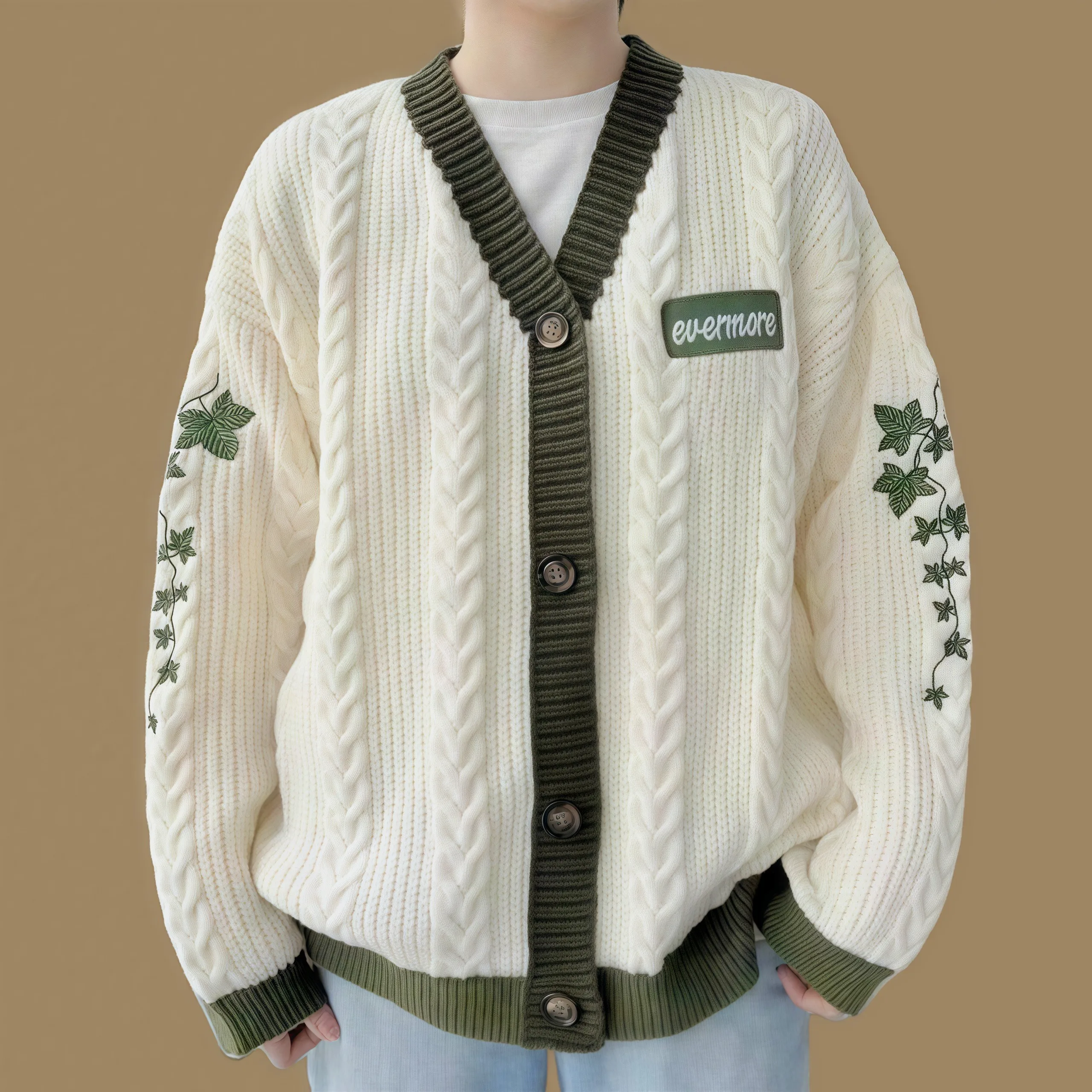 Y2k Spring Green Vine Embroidery Evermore Cardigans Women Autumn Oversize Folklore Flowers Holiday Cardigan Winter Sweaters