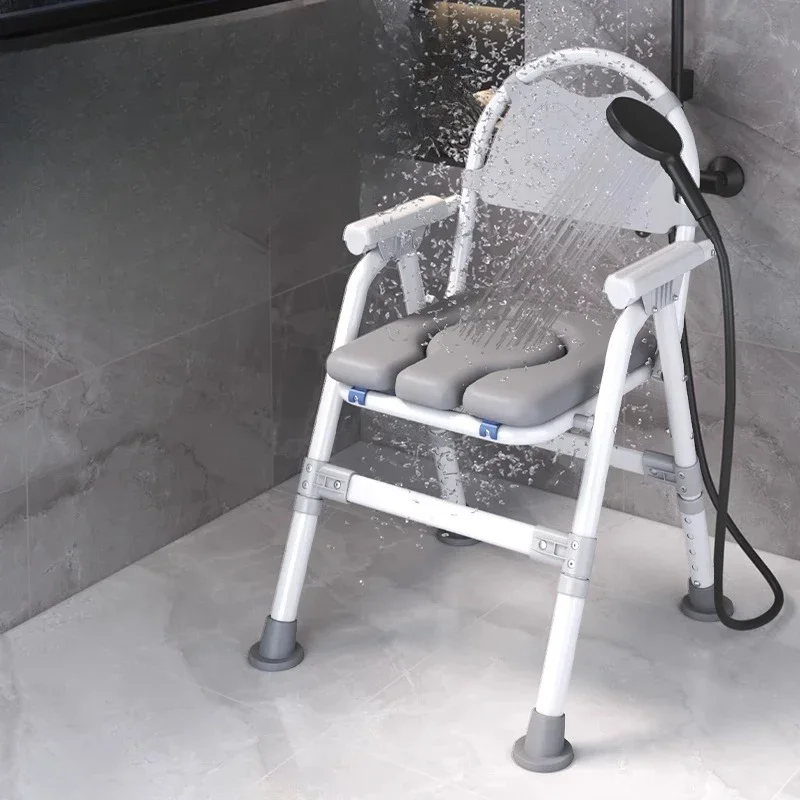 ‌Portable Aluminum Commode Chair,Height-Adjustable Bath Stool,Ergonomic Toilet Aid,Elderly Mobility Support Handrail‌