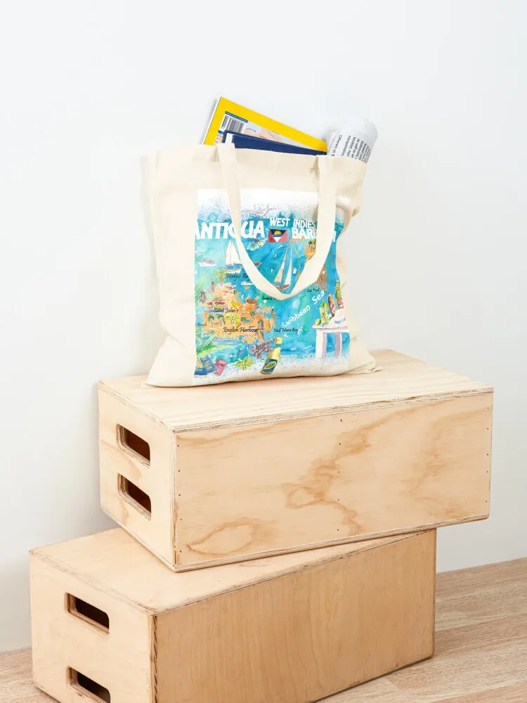 Antigua Barbuda Antilles Illustrated Caribbean Travel Map with Highlights of West Indies Island Dream Tote Bag