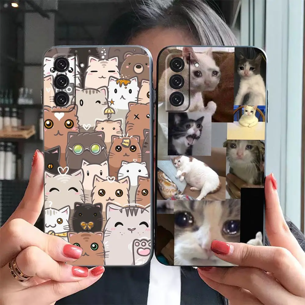 Phone Case For Samsung S23 S22 S21 S20 FE S10 S24 S25 S9 LITE PLUS ULTRA 5G Phone Case Capa Para Shell Cute Funny Crying Cat