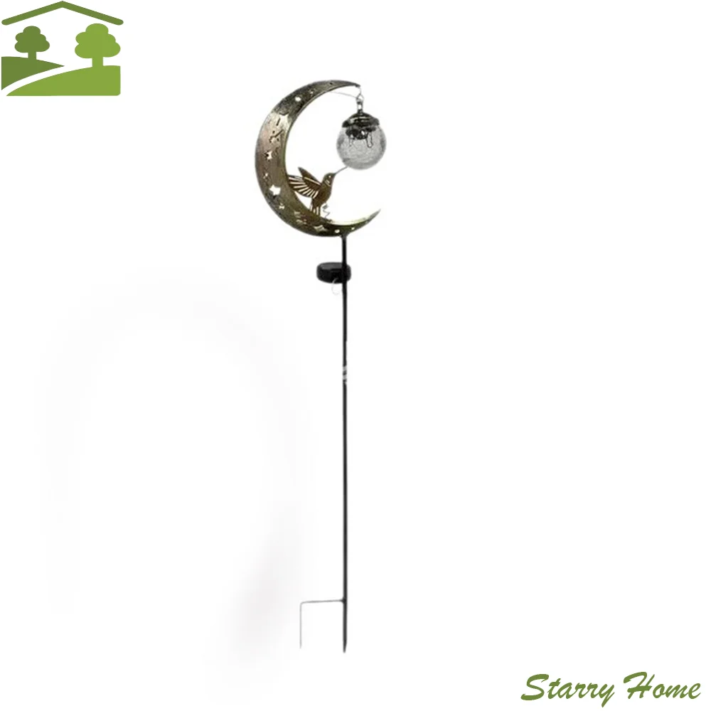 Waterproof Solar Garden Stake Light Floor Insertion Half-Moon Design Hummingbird Moon Light Creative Solar Powered Lawn Lamp