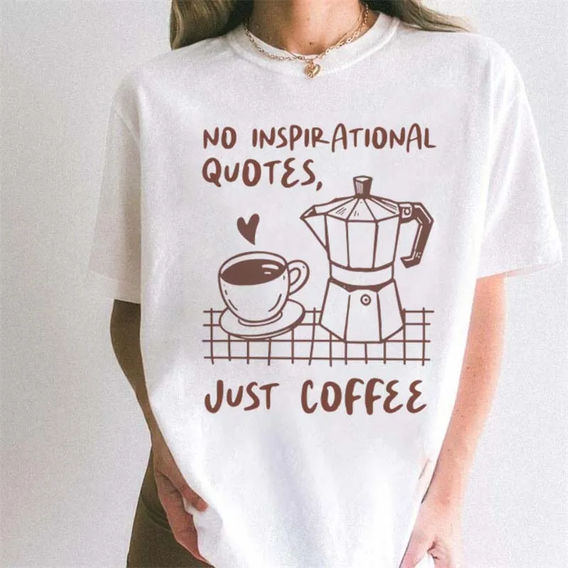 

Coffee Enthusiast Printed Pattern T-Shirt Short Sleeved Street New Cartoon Women's O-Neck Casual Fashion Versatile Basic T-Shirt