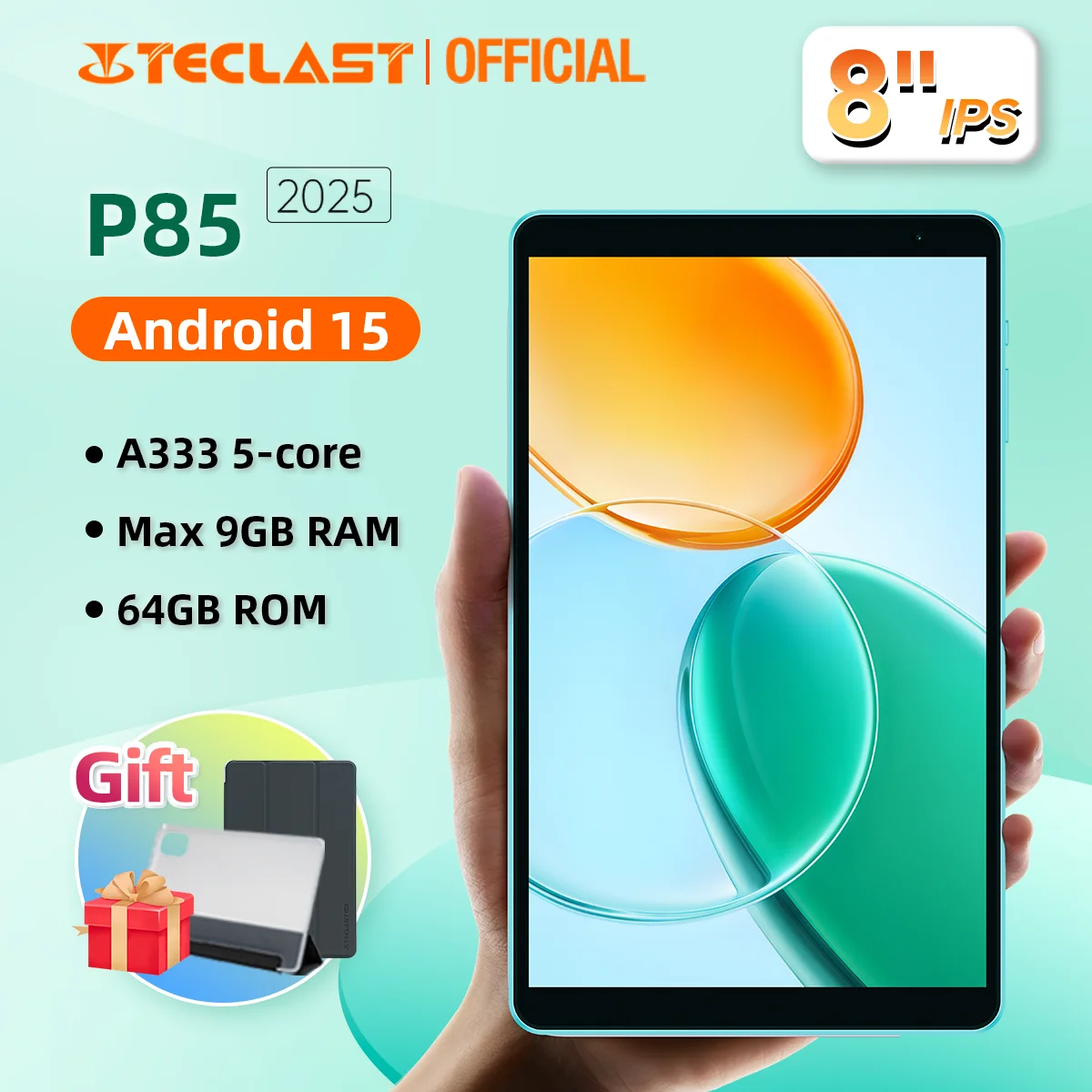 

Teclast P85 2025 Android 15 Планшет 8 дюймов IPS 9 ГБ (3 ГБ + 6 ГБ расширения) Оперативная память 64 ГБ ПЗУ A333 5-ядерный Wi-Fi 6 Type-C Металлический корпус 5000 мАч