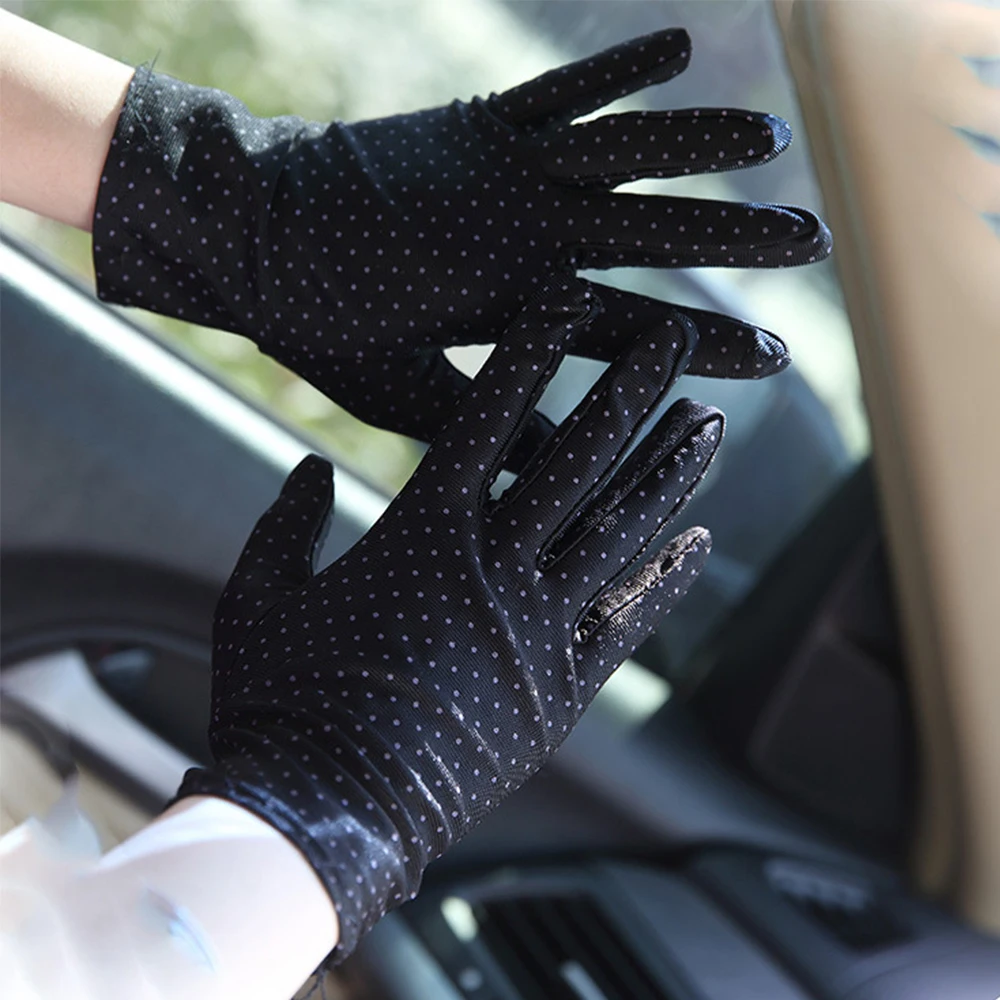 

1Pair Etiquette Spandex Anti-UV Summer Elastic Dots Gloves Driving Gloves Sunscreen Women Gloves