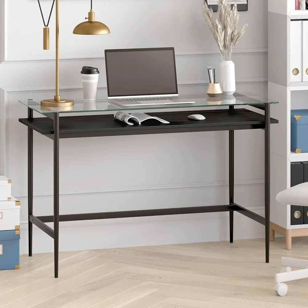 Eaton Rectangular 46'' Wide Desk with MDF Shelf in Blackened Bronze/Black Grain