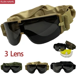Outdoor Sunglasses Hunting Goggles Wargame Airsoft Paintball Tactical Glasses 3 Lens Windproof Glasses