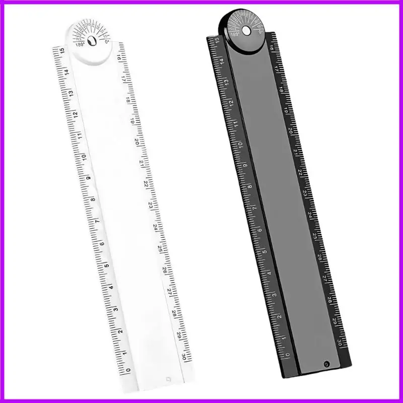 2Pcs Folding Ruler with Hollowed Geometric Templates Plastic Drawing Ruler Measuring Tool For Engineering Drafting