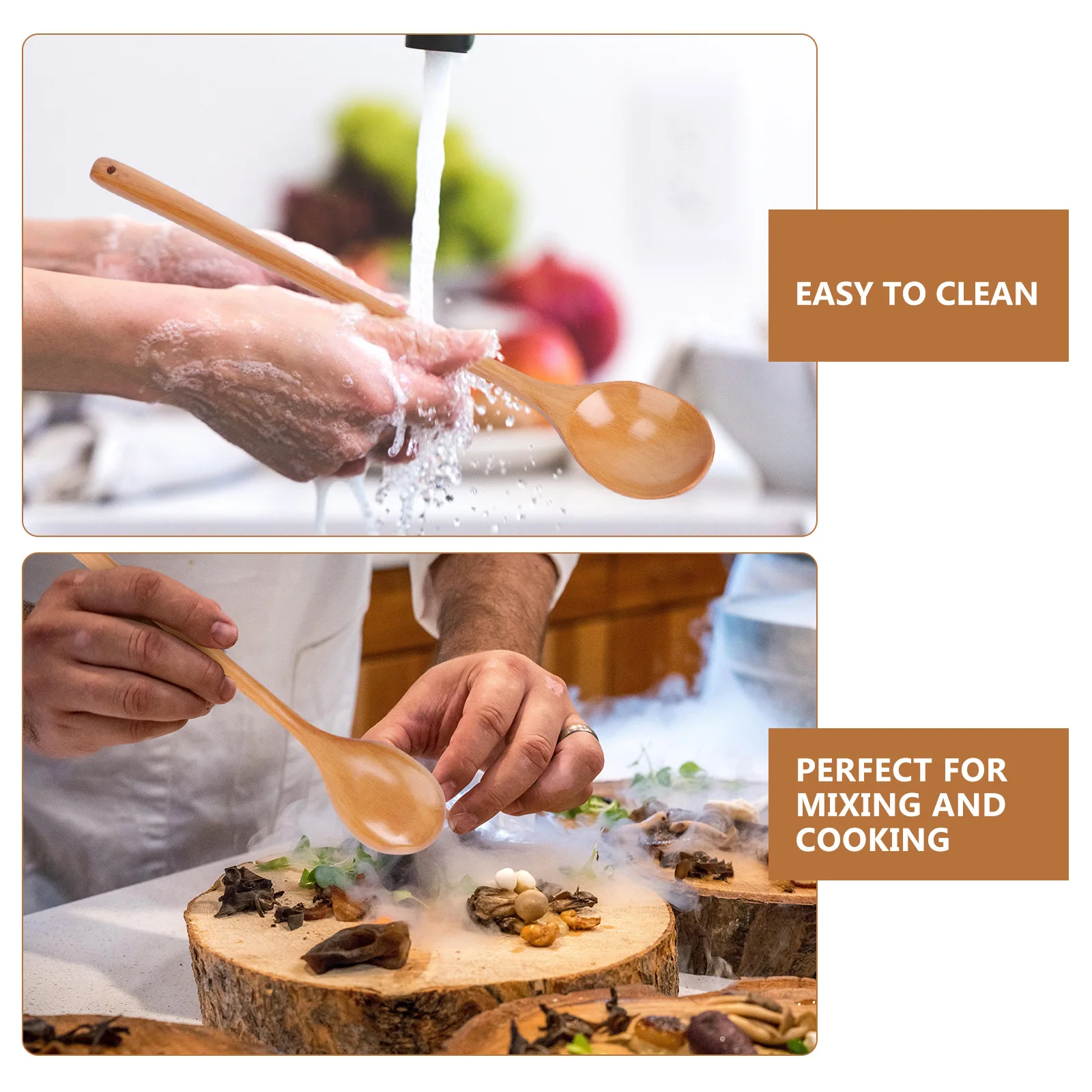 

2PCS Eco-Friendly Long Handle Wooden Soup Spoon Heat Resistant Mixing Ladle Durable Utensil for Kitchen Cooking
