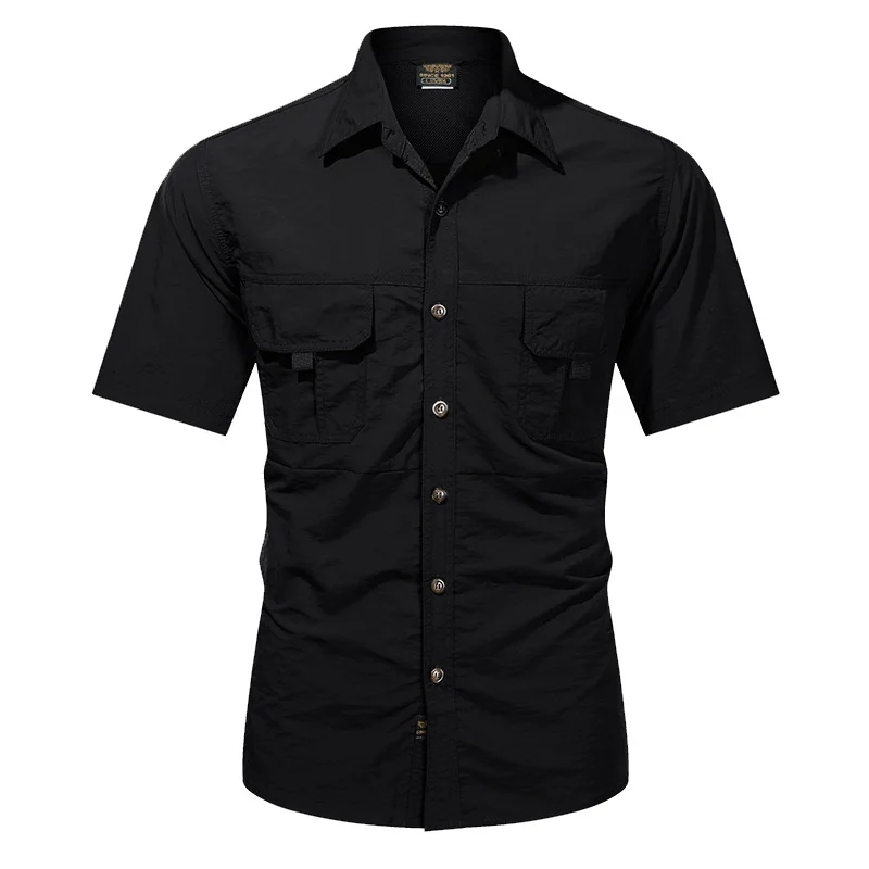 ฤดูร้อน 2025 เสื้อทํางานลําลองผู้ชายชุดทหารสลิมฟิตเสื้อแขนสั้นสําหรับผู้ชาย