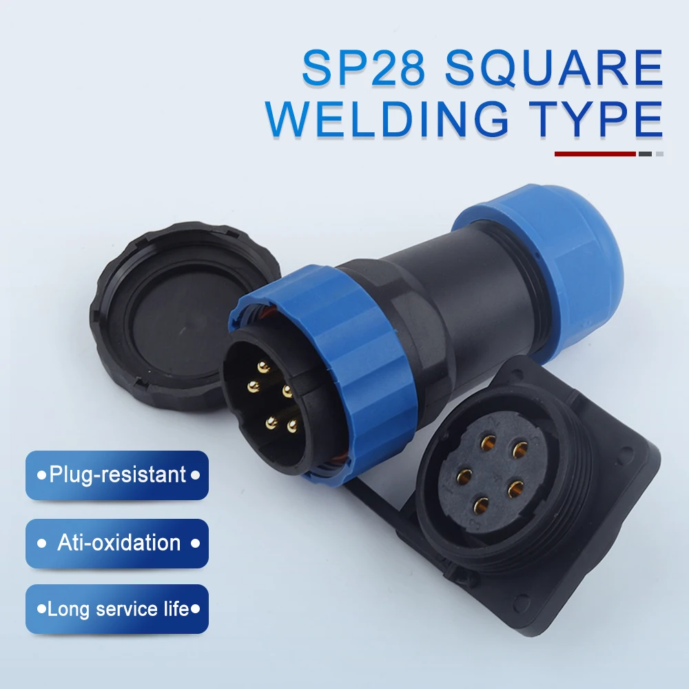 SP28 IP68 Square Type Waterproof Aviation Plug Butt Socket Power Industral Connector 2/3/4/5/6/7/9/10/12/14/16/19/22/24/26 Pin