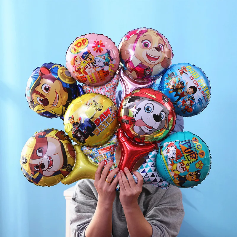 20pcs Paw Patrol Cartoon Animal Hand Held Stick Aluminum Film Balloons for Boy Birthday Baby Shower Party Favors Decorations