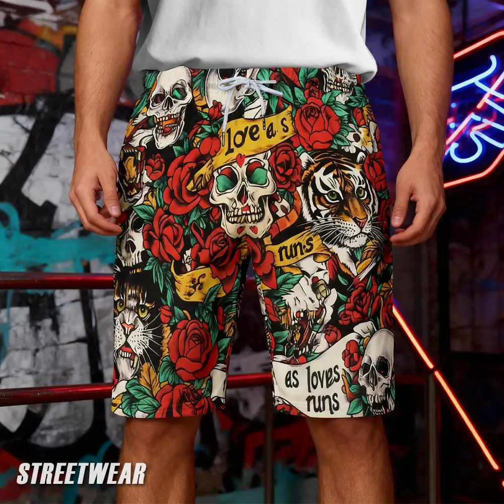 

Gothic Skull Graphic Beach Shorts Street Hip-hop Punk Style Y2K Casual Shorts Men's Personality Trendy Graffiti 3d Printed Pants