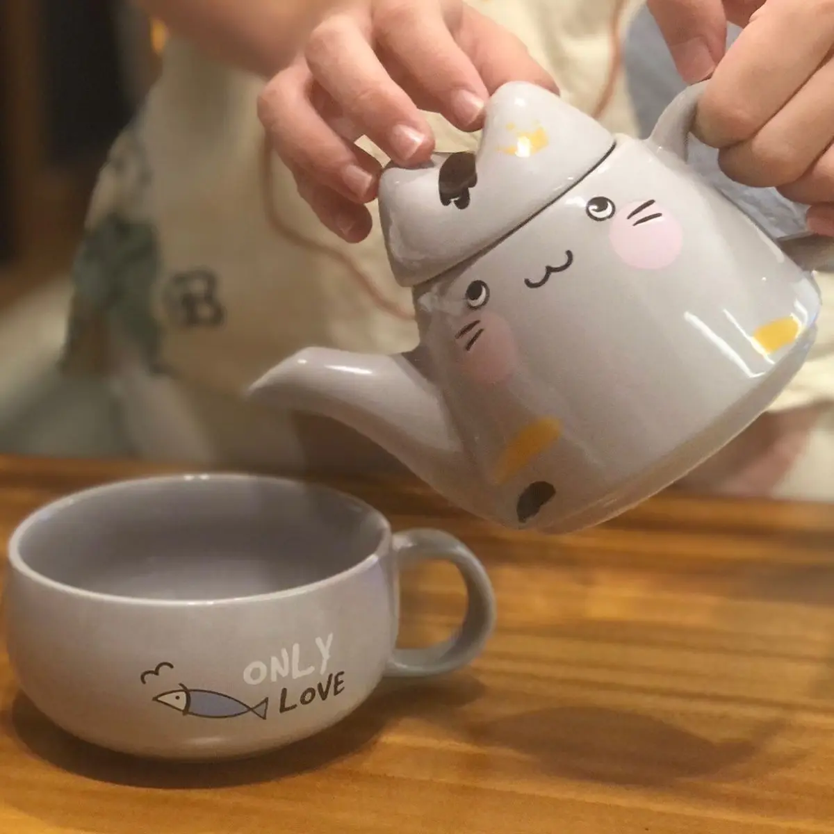 400ml Fat Cat Ceramic Mother and Child Pot Coffee Teapot Set Tea Pot Japanese Cartoon Tea Maker 1 Pot 1 Cup