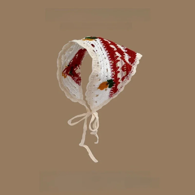

Rural Style French Knitted Flower Triangular Headscarf for Women