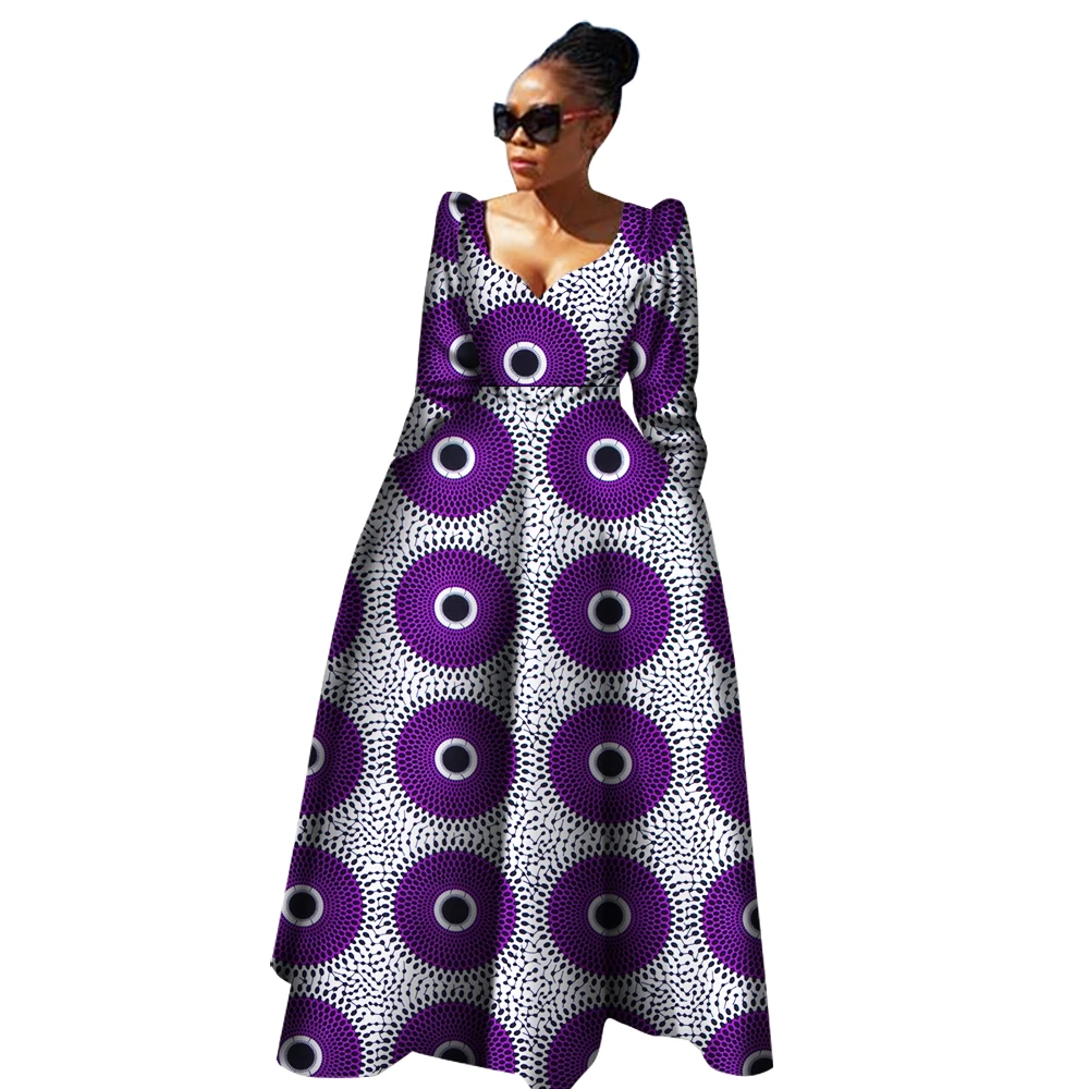 African Dresses for Women Full Sleeve Long Maxi Dress Robe Africaine Bazin Riche African Clothes Women Evening Dress WY2849