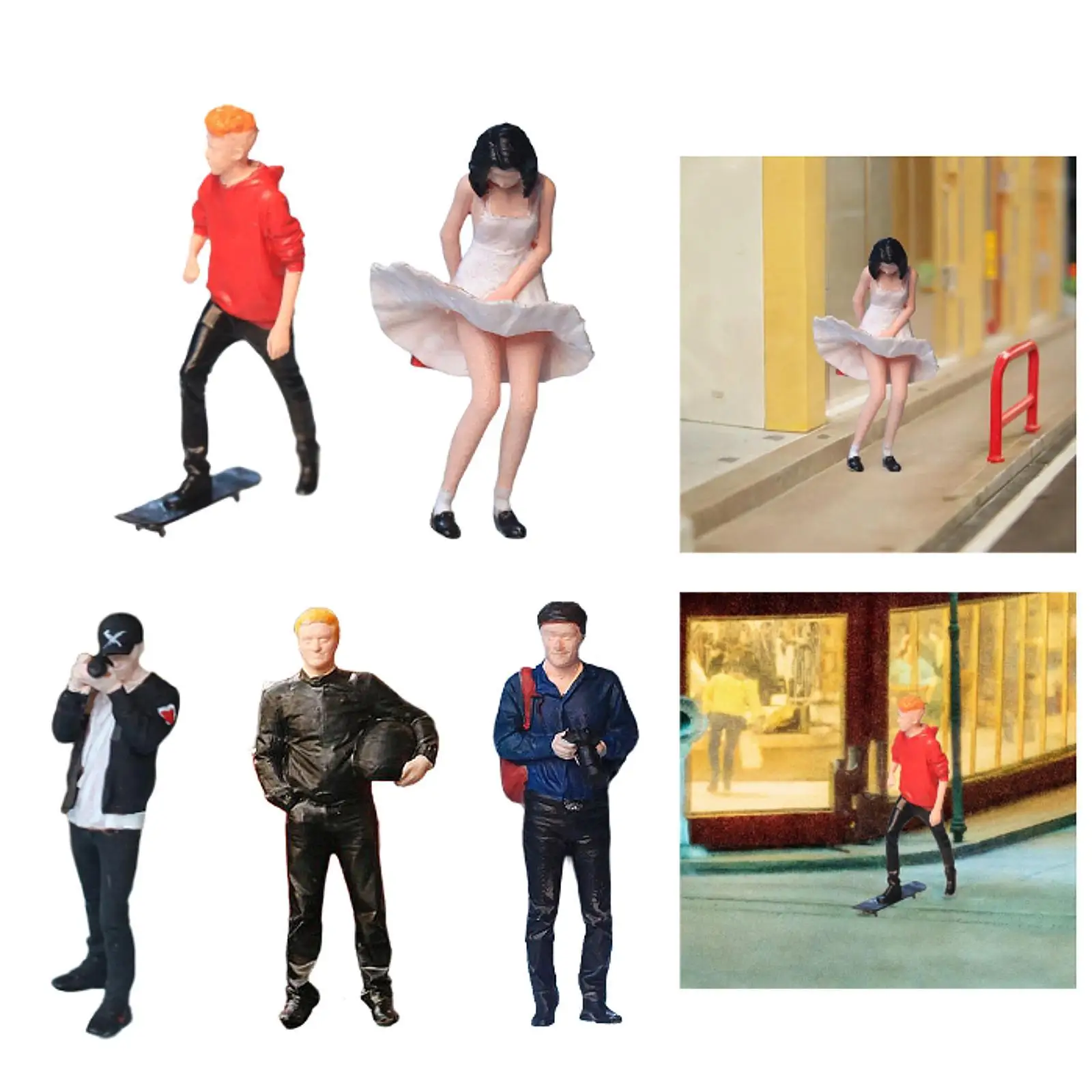 

1/64 Diorama Stylish Figure Scene Layout Tiny Collection Sand Table Centerpiece Street People Model for Doll House Decoration