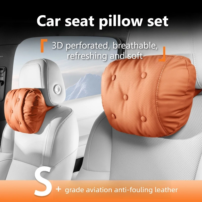 Soft Leather Car Seat Pillow Set Universal Car Neck Pillow Waist Pillow Seat Accessories Car Headrest and Lumbar Support Cushion