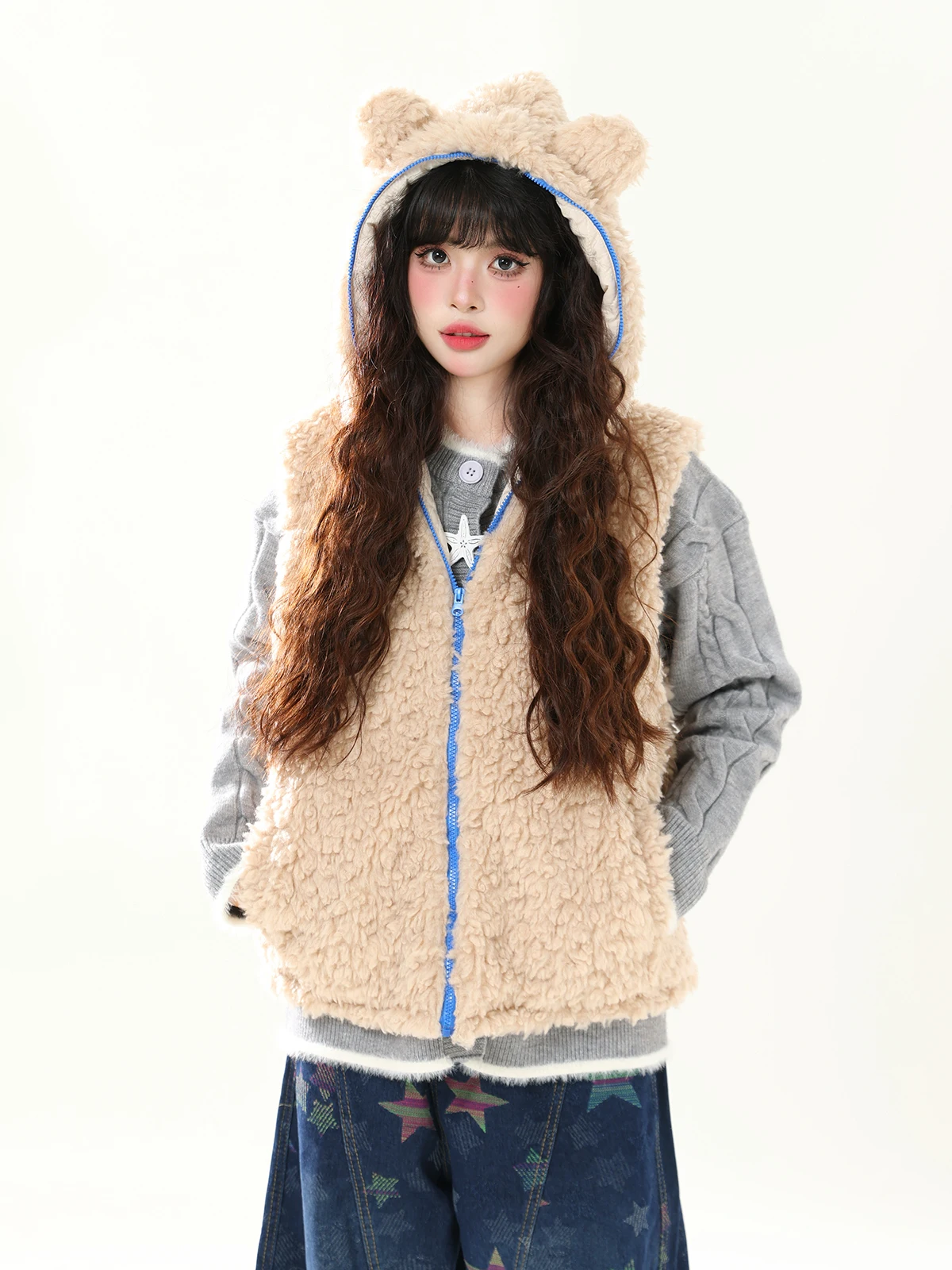 

Женская зимняя куртка ENJOG с капюшоном и ушками медведя, свободного кроя, теплая, хлопковая, с отделкой из овечьего меха, удлиненная, на молнии