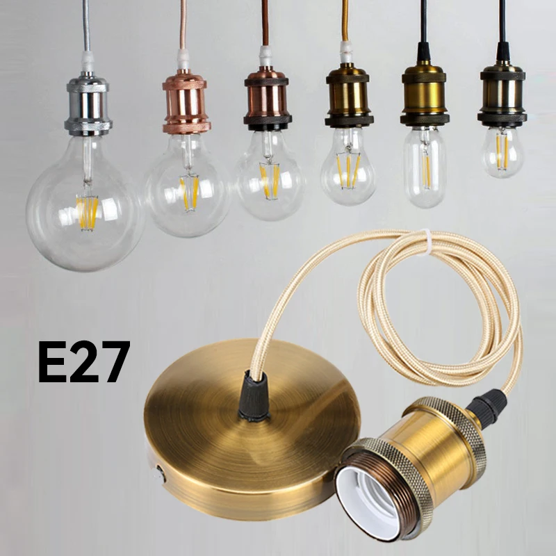 E27 suspension wire lamp holder, antique copper metal pendant lamp holder set, vintage electroplated aluminum shell lamp holder