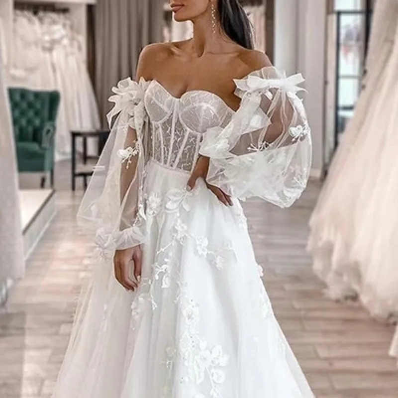 Tulle Illusion Elegant Detachable Wedding Sleeve Without Dress Embroidery 3/4 Lantern Sleeves Bridal Accessories Customize