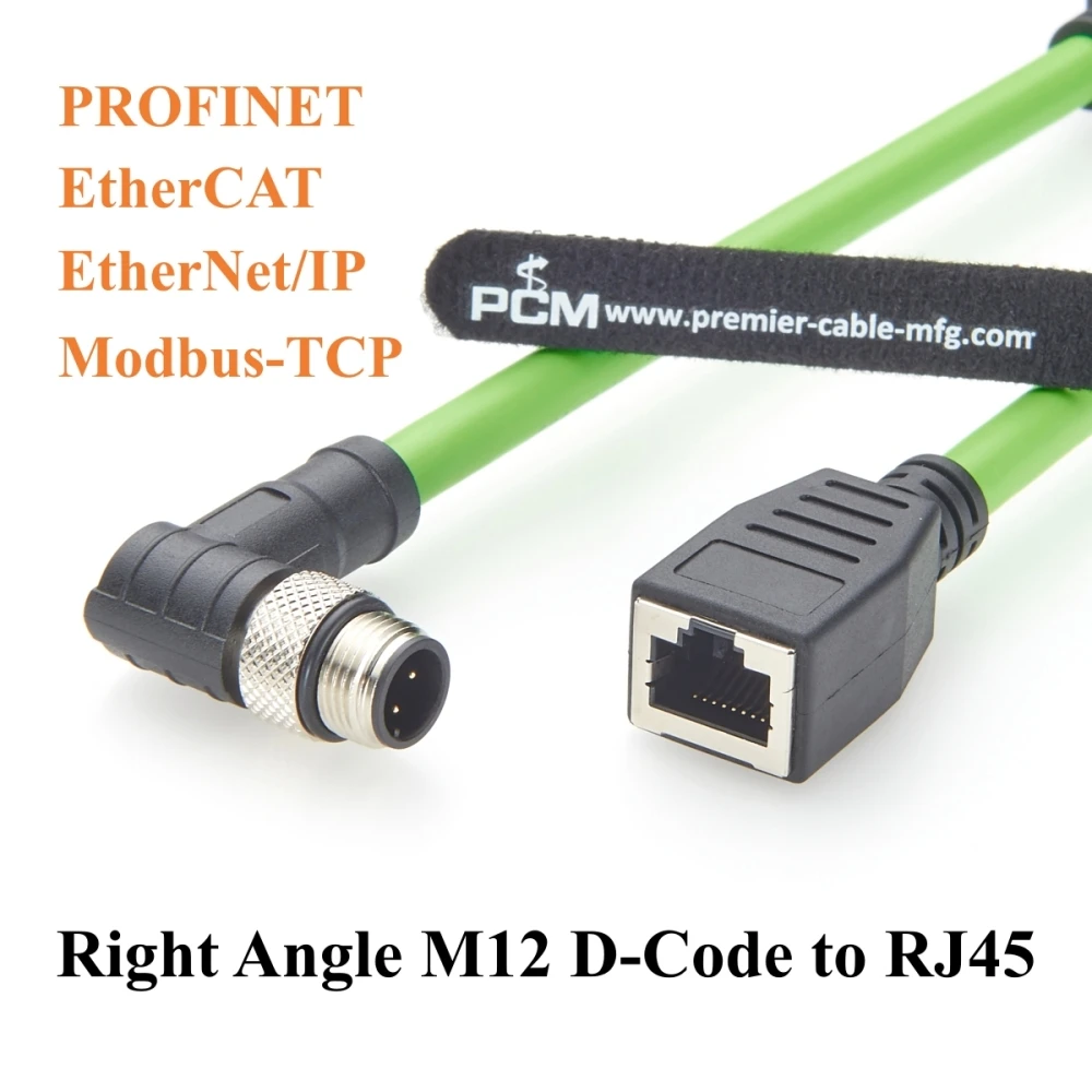 Right Angle M12 D-Code 4 Pin Male to RJ45 Female Industrial Ethernet Cable CAT5e IP67 High Flex for PROFINET PLC Robot Sensor Au