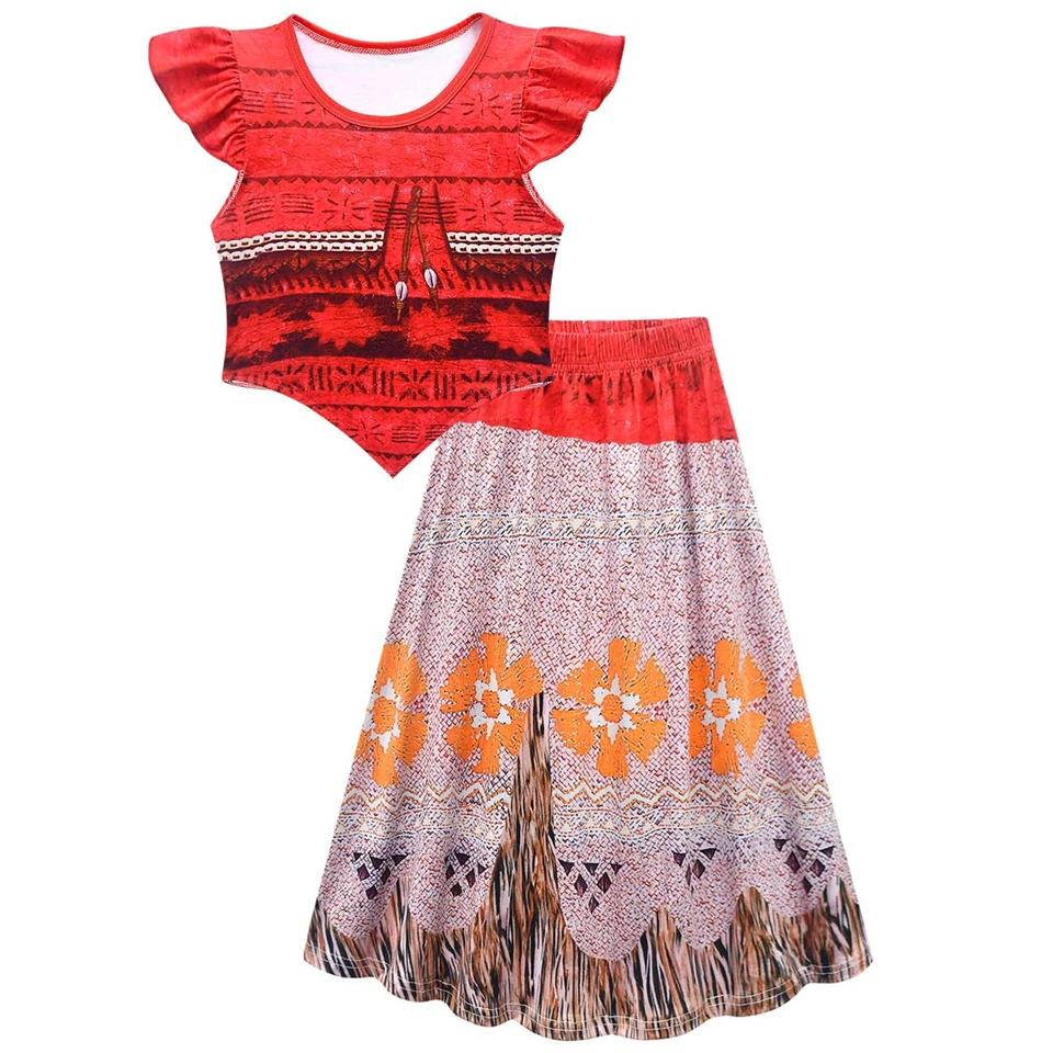 2Pcs Polynesian Traditional Tribes Princess Moana Kids Clothes Halloween Cosplay Carnival Party Photo Shoot Fairy Girls Outfits