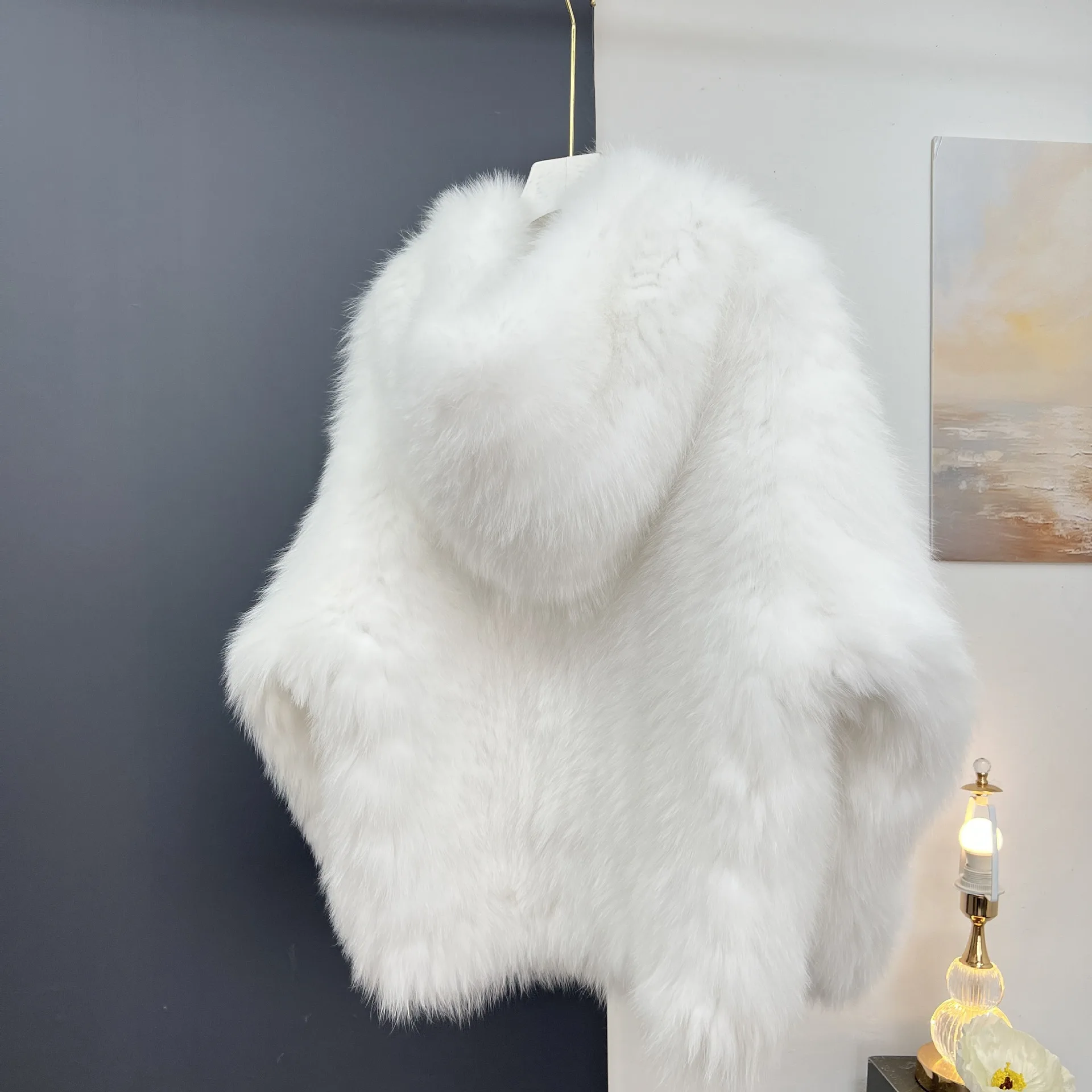 Real fur grass coat for women, medium to long, double-sided encrypted thick hooded, loose big white bear big hat, young