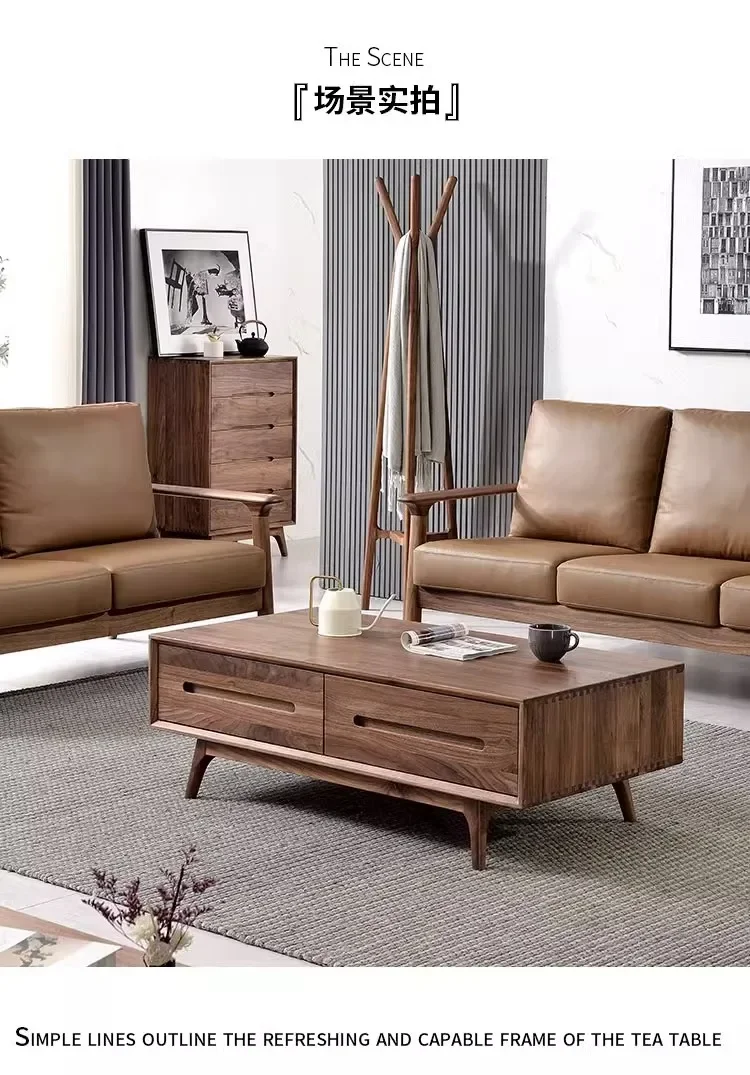 A  North America Black Walnut Wooden Tea Table TV Cabinet Unit Full Solid Wooden Tea Table  Nordic Living Room Low Table