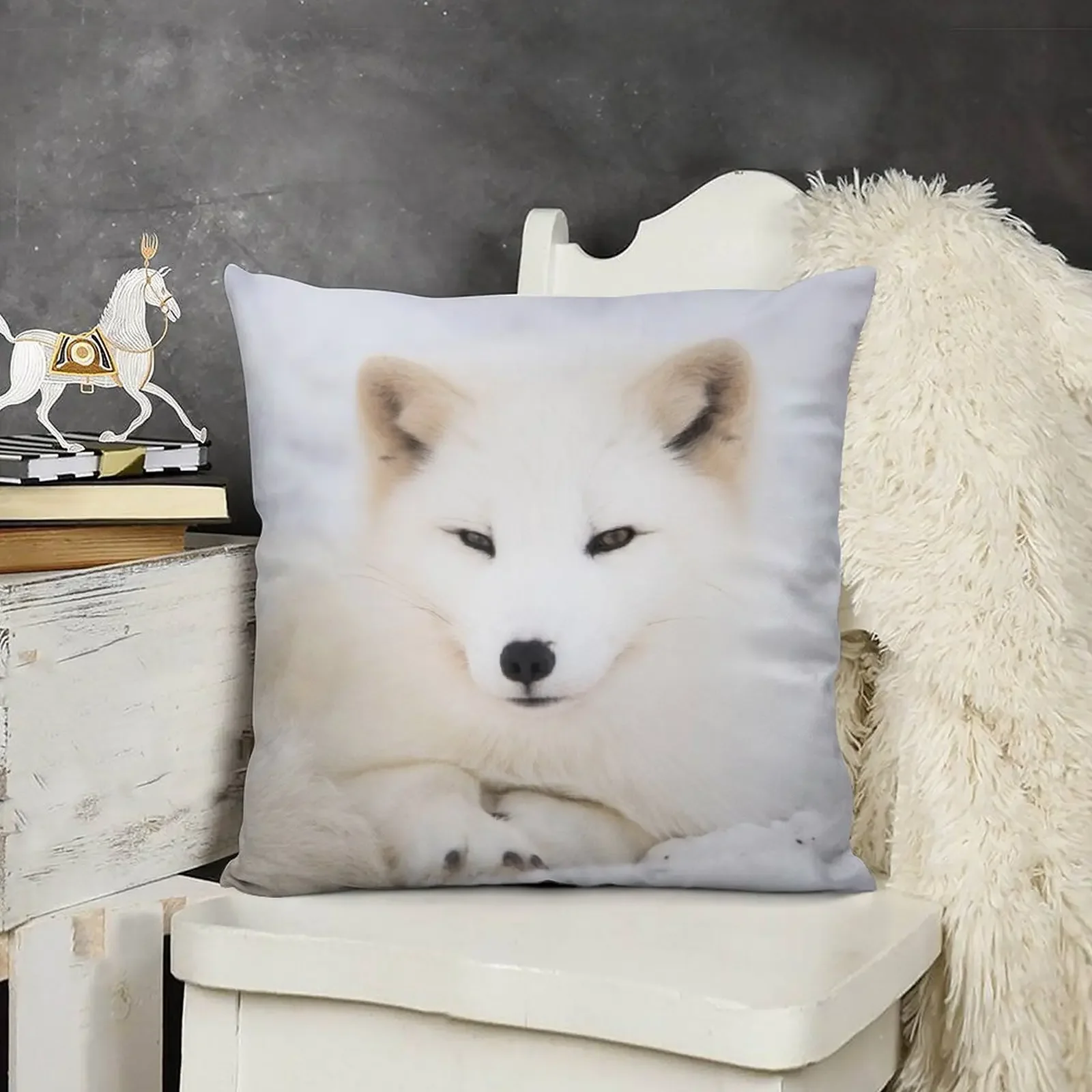 

White arctic fox in snow Throw Pillow home decor items Room decorating items Pillowcases Cushion Covers Sofa New year pillow
