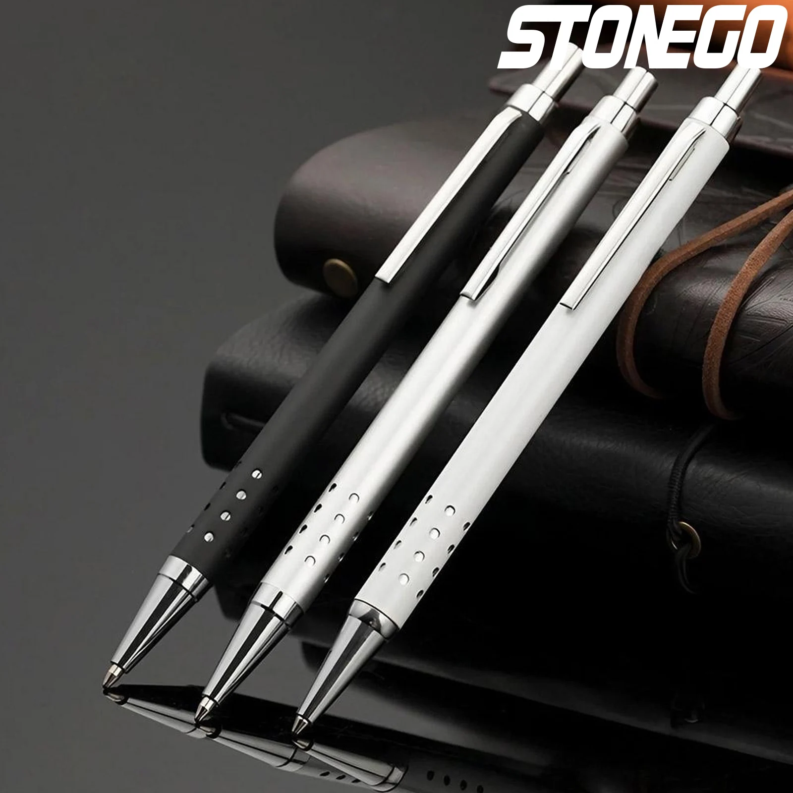 

STONEGO Click Ballpoint Pen, Metal Housing Gel Pen Medium Black Ink Tip Smooth Writing Retractable Ball Point Pen Pens Study Pen