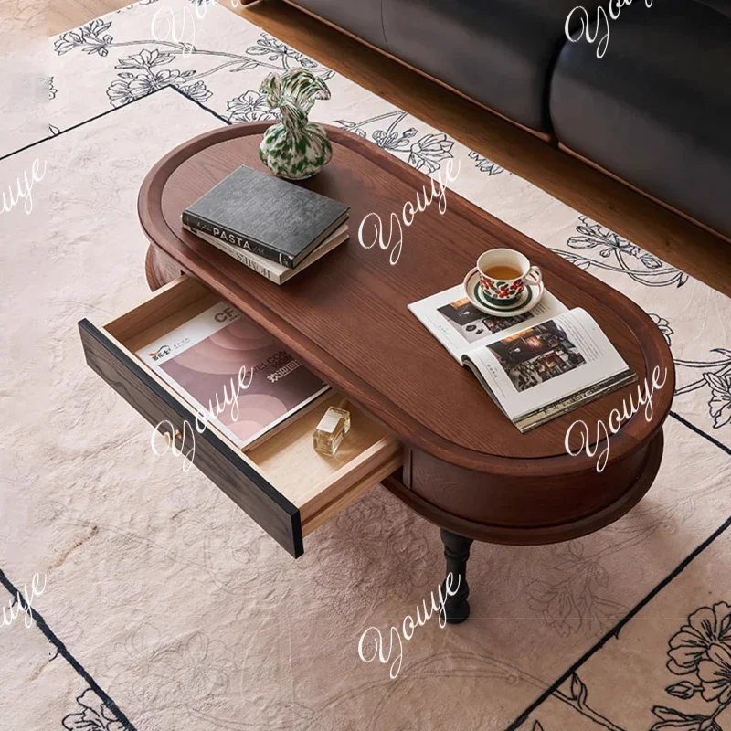 

J Nordic Retro Solid Wood Coffee Table Small Apartment Living Room Home Designer Oval Coffee Table