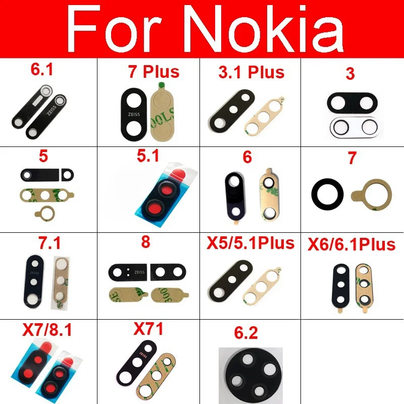 Lente de Vidrio para Cámara Trasera para Nokia 3 3.1 5 5.1 6 6.1 6.2 7 7.2 8 8.1 Plus X5 X6 X7 X71, Lente de Vidrio para Cámara Trasera con Cinta Adhesiva