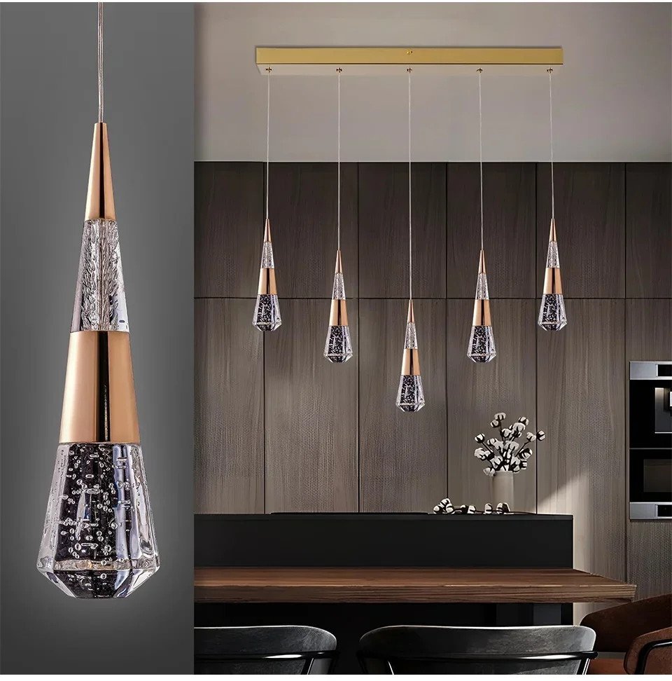 Modern Pendant Luxury Crystal Meteor Shower-Style Lamp Dimmable Long Entrance For Staircase Kitchen Island Chandelier Fixture