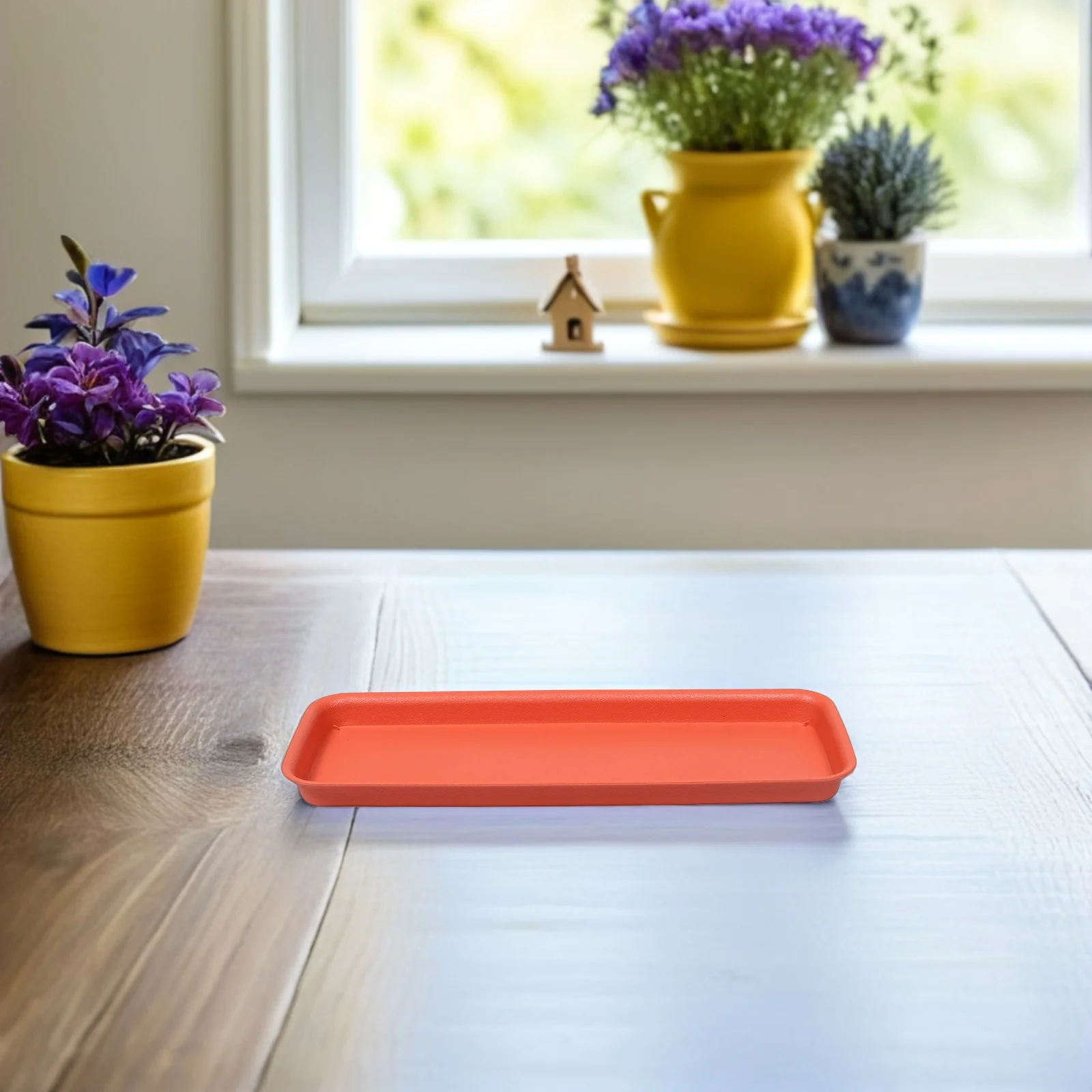 

4Pcs Plastic Planter Trays Rectangular Saucers for Pots - Indoor Outdoor Water Collector Floor Protector No Mess