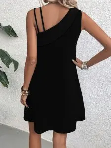 One Shoulder Camisole Black Mini Skirt Slimming Simple Design Vacation Short Skirt for Women