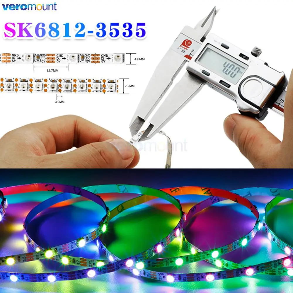 5V WS2812B RGB Dream Color Pixel LED Strip 60LEDs/m 144LEDs/m 4mm 7mm Narrow Width PCB SK6812 3535 SMD Individually Addressable