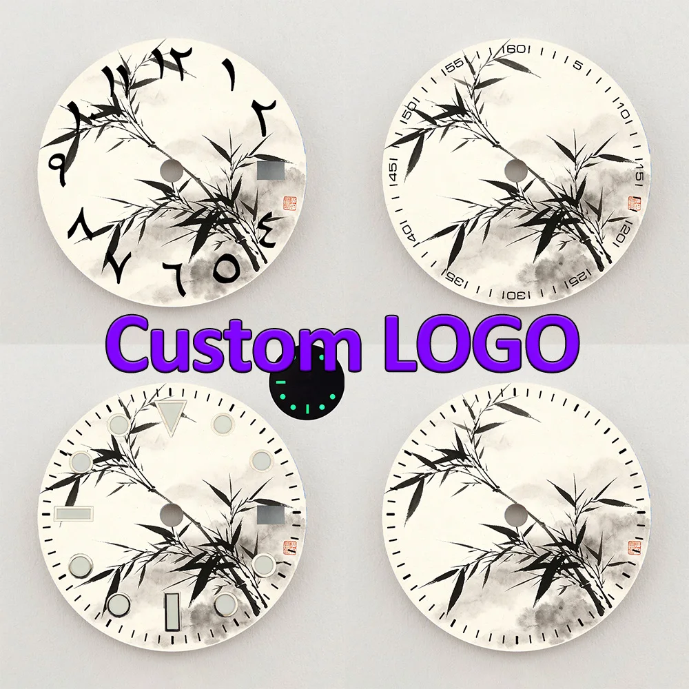 28.5mm Dial NH35 Dial Oriental Ink Wash Bamboo Dial Arabic Numeral NH36 Dial Watch Accessories Fits NH35/36 Movement Custom Logo