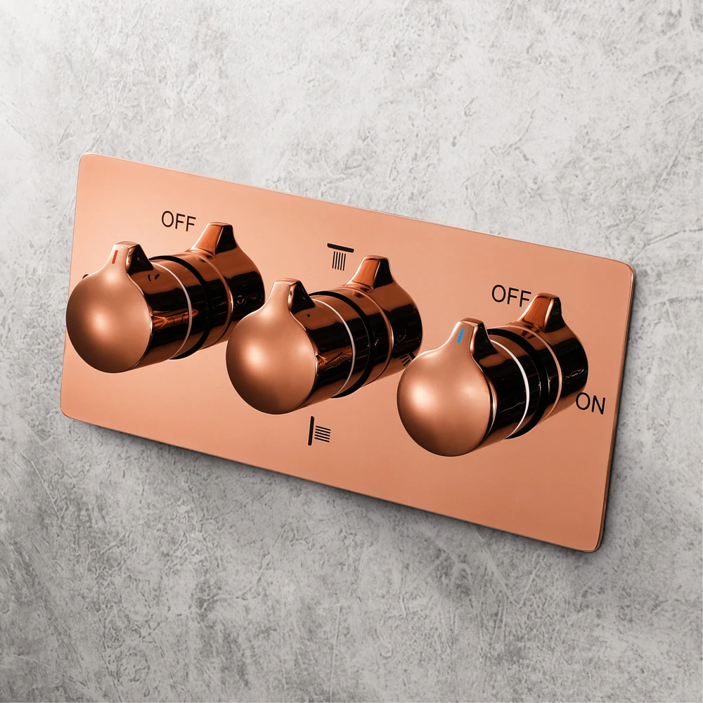 M Boenn Rose Gold Rainfall Shower System Set Bathroom Faucet Embedded Ceiling Music LED Shower Head Bath Hot and Cold Mixer Taps