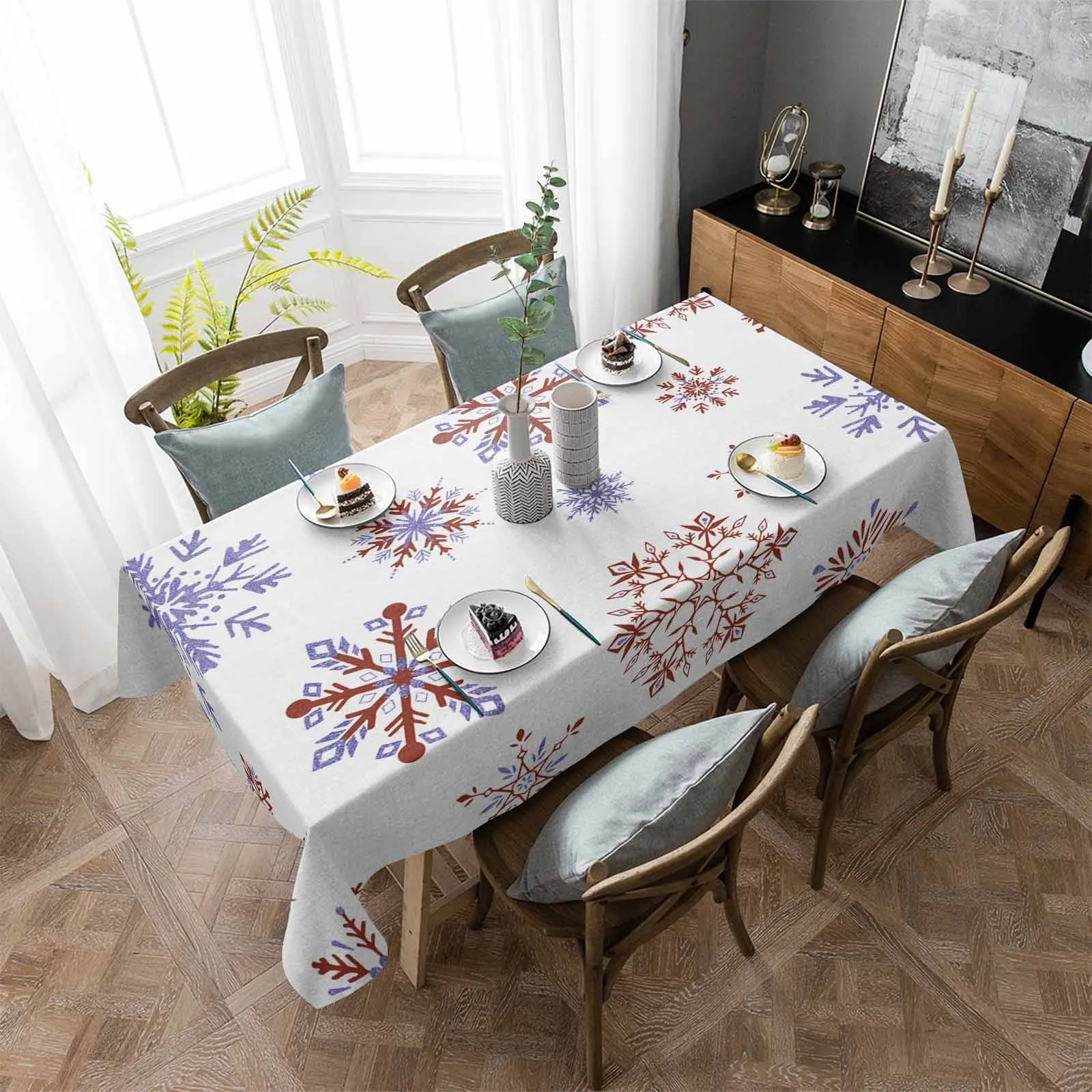 Christmas Letter Snowflakes Tablecloth Waterproof Dining Table Rectangular Round Table Cover Home Kitchen Decoration