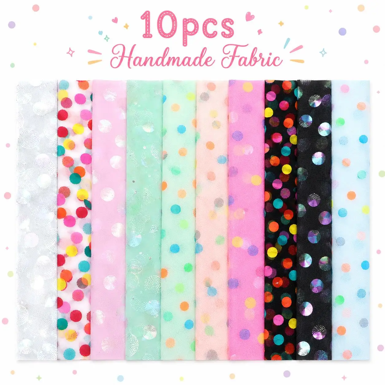 10Pc/Set,10 Images 1pc Each, Size: 6.3*50cm Mesh Gauze Series Sliced Fabric Set Style Combination, Polyester Jelly Roll Fabric