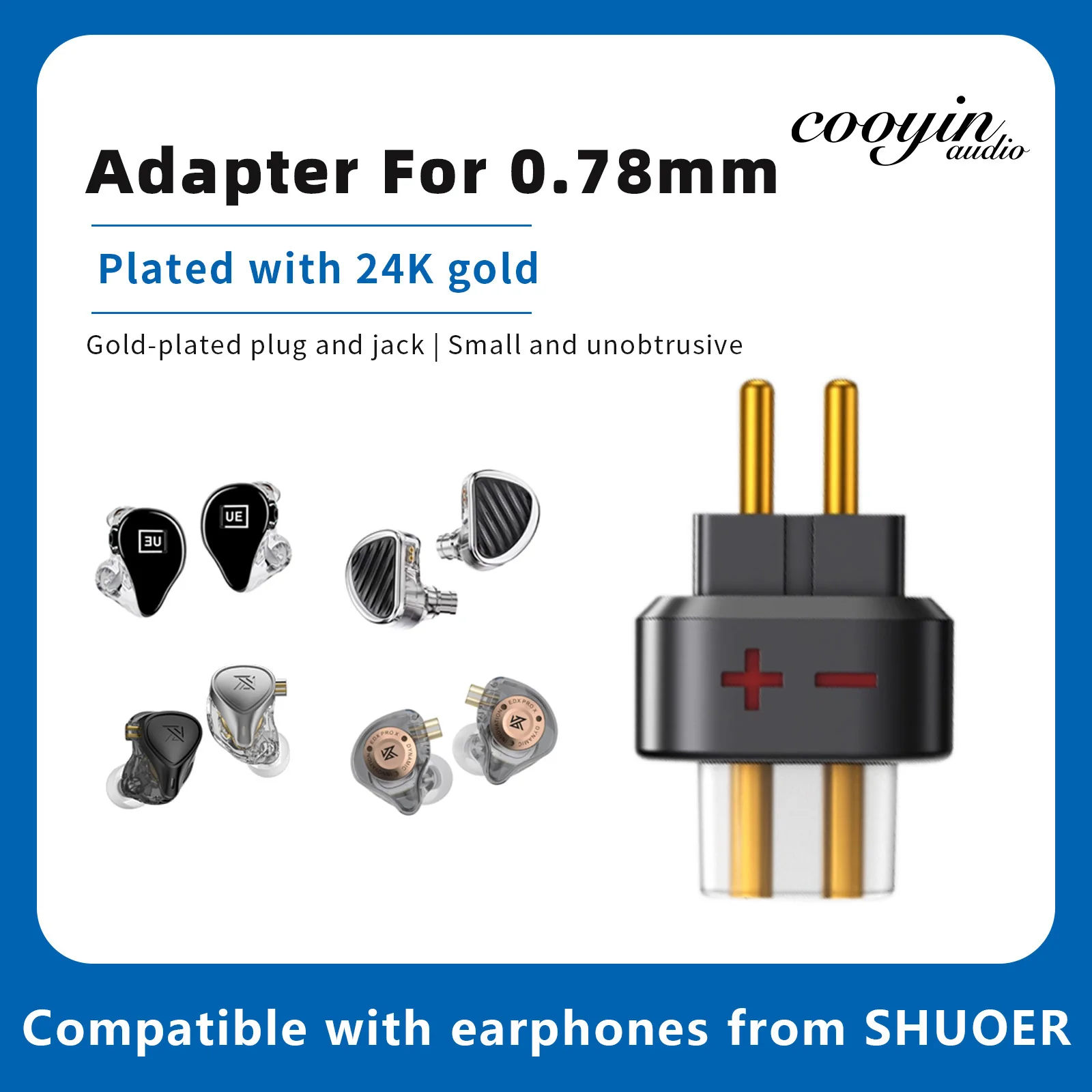 Адаптер-разъем Cooyin 0.78 мм, 2-контактный, штекерный, для наушников SHUORER CONDUCTOR/SINGER/KZ BA10/AS10/ZSR/FIIO FD1/KZZS1O/ZSN/AS06/AS10