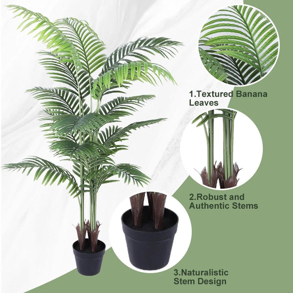 

Faux Areca Palm Plant 5FT Palm Tree Dypsis Lutescens Plants in Pot for Indoor Outdoor Home Office Garden Decoration