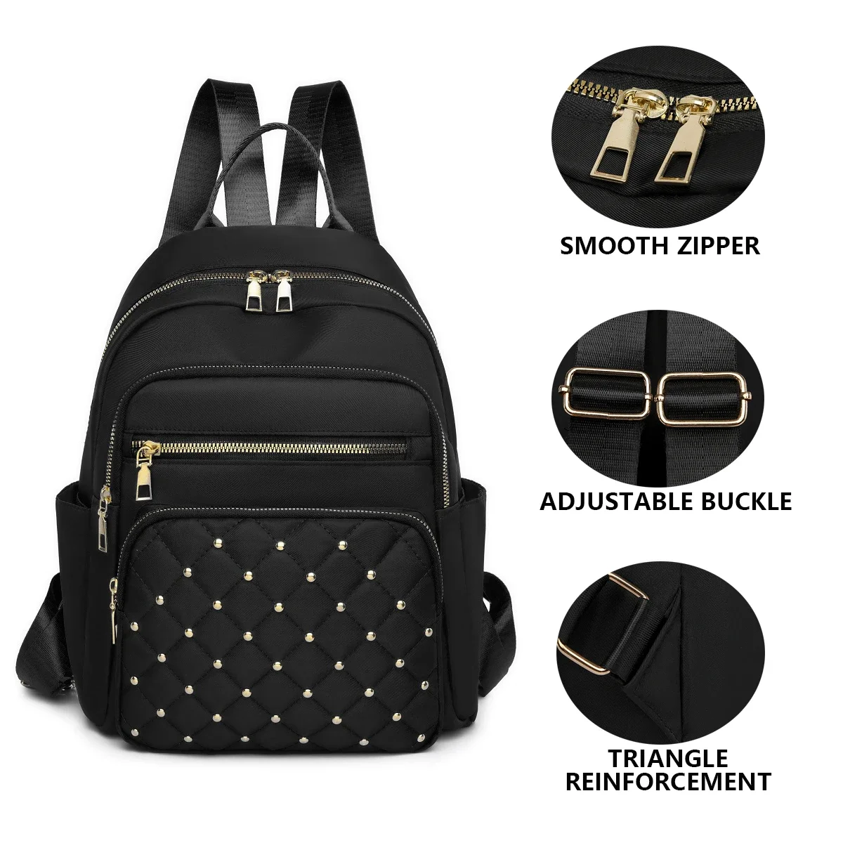 New women's shoulder bag fashion solid color diamond lattice stitching rivets simple Oxford cloth material women's bags