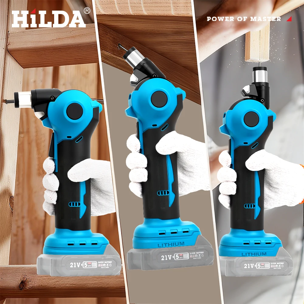هيلدا اللاسلكي مطرقة كهربائية محرك نحاسي أداة السلطة 0/45/90 درجة قابل للتعديل رئيس مطرقة الحفر تحمل أضواء LED