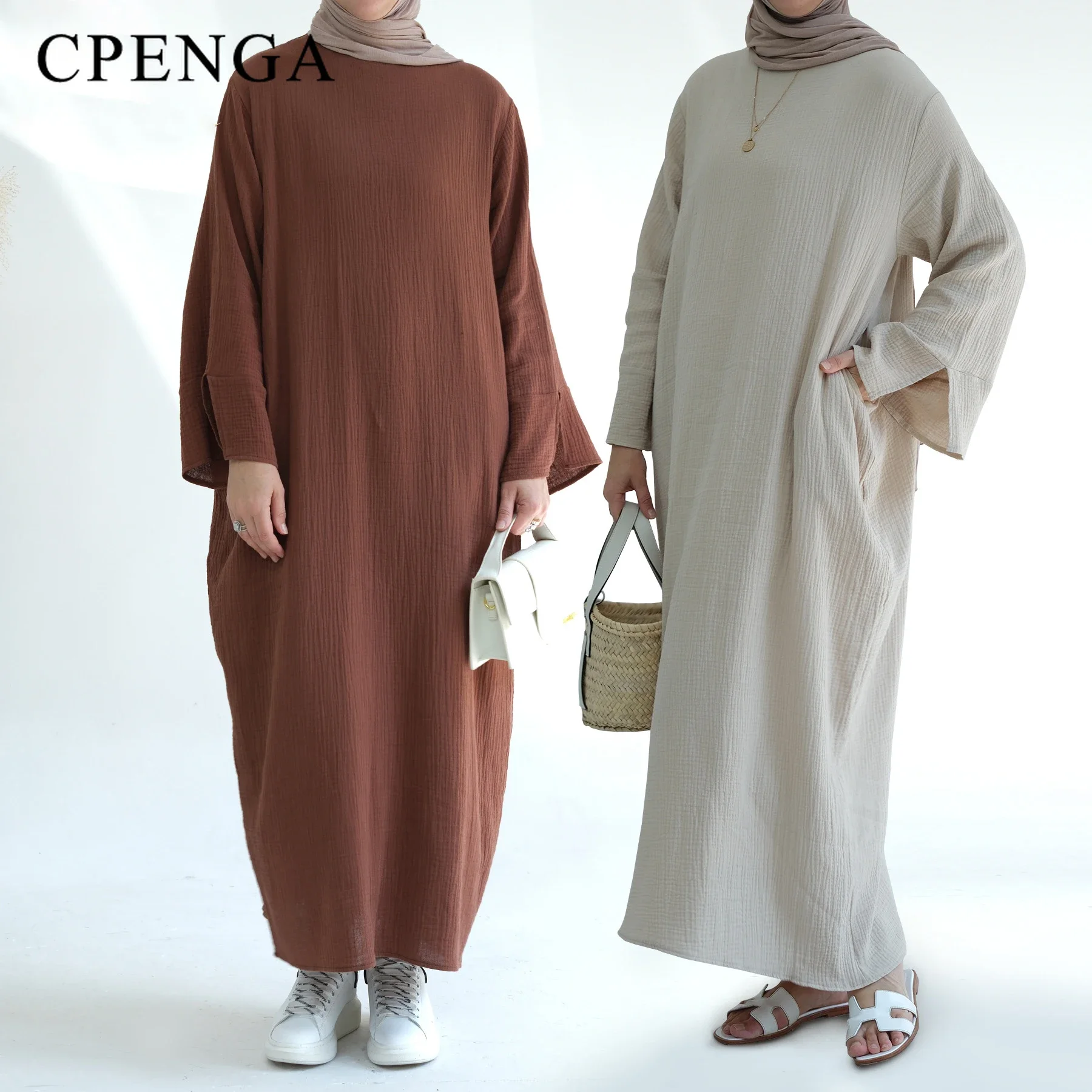 

Cotton Muslim Long Dress for Women Plain Abaya Dubai Arabic Turkey Modest Dresses Femme 2023 New Eid Ramadan Islamic Clothing