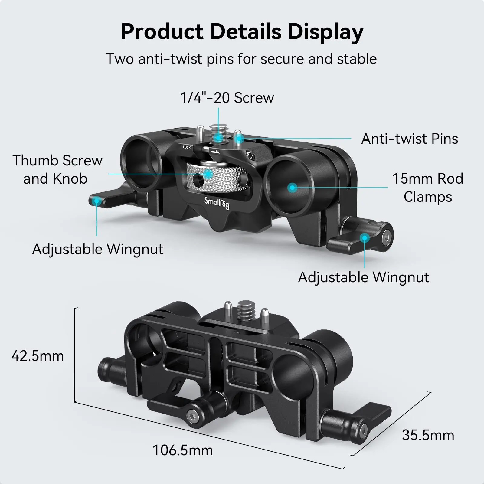 SMALLRIG 15mm LWS Rod Support Ajustable and Anti-Twist Design Compatible for 3196/3680/ 3556/3641/3645 Matte Box to Rail Support