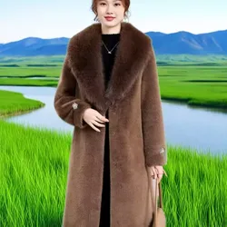 Leopard Print Lazy Elongated Fur Coat For Women's Winter Hooded Warm Environmentally Friendly Fur Coat Thick Imitation Fur Jacke