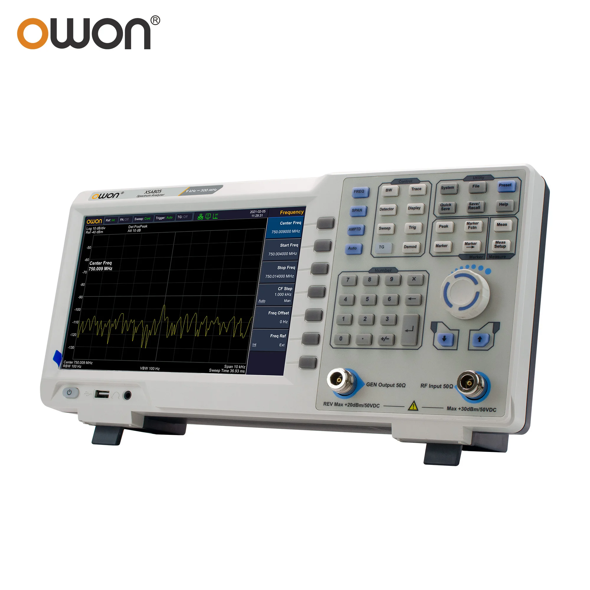 OWON XSA805 Spectrum Analyzer Frequency Range from 9 kHz up to 500MHz resolution ratio 1280×800 9 Inches LCD EMI Test XSA805TG